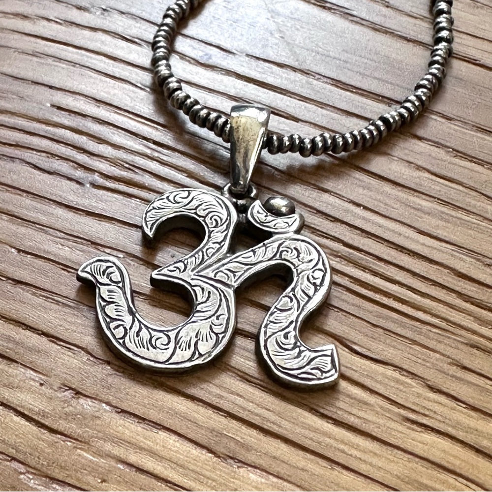 Sterling Silver Ohm Pendant and Beaded Chain 16” - Picture 2 of 15